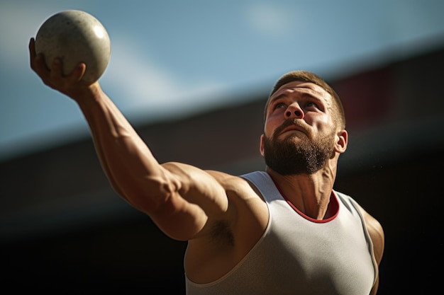 Sportler in Aktion werfen Schuss werfen Konzept der athletischen Entschlossenheit und Kraft