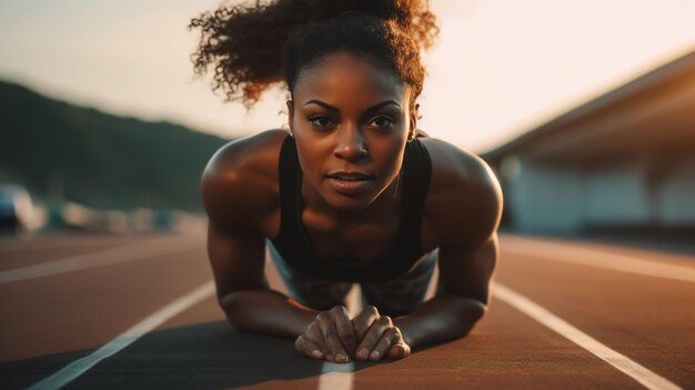 Foto sportlerin läuft auf einer rennstrecke