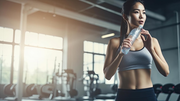 Sportlerin trinkt nach dem Training reines Wasser