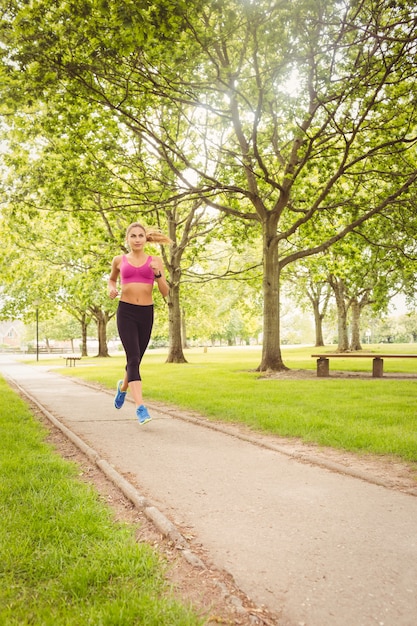 Sportliche Frau, die im Park rüttelt