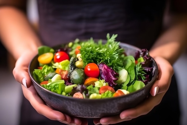 Sportliche Frau mit Salat in der Hand