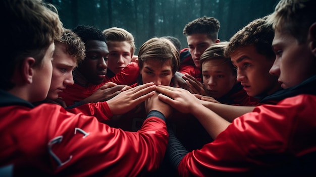 Foto sportmannschaft im kreis versammelt