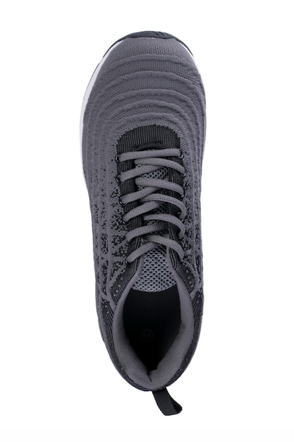 Sportschuhe Draufsicht auf einen grauen Sneaker aus Stoff mit dunklen Akzenten