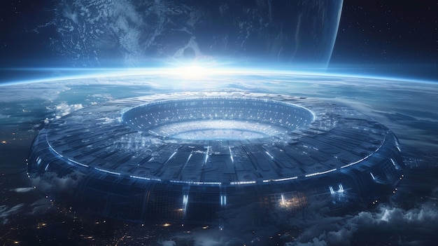 Sportstadion in Schwerelosigkeit im Orbit