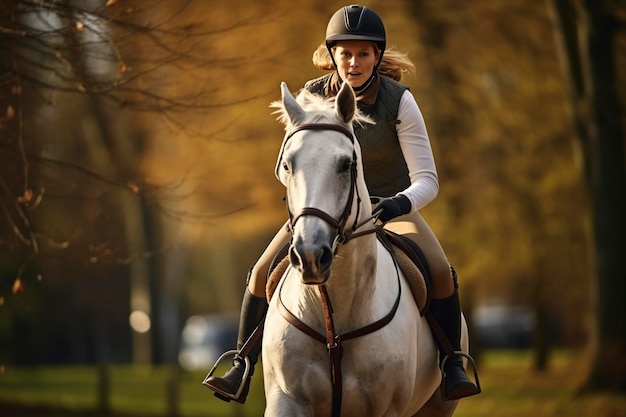 Sporttraining mit einer Frau auf dem Pferd