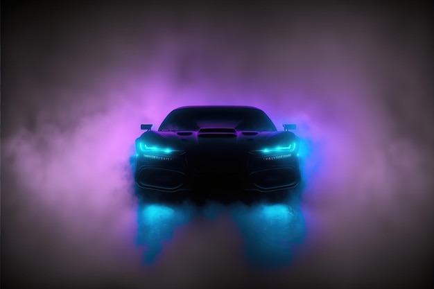 Sportwagen mit Neonlichtern im futuristischen Stil HUD-Auto Generative KI
