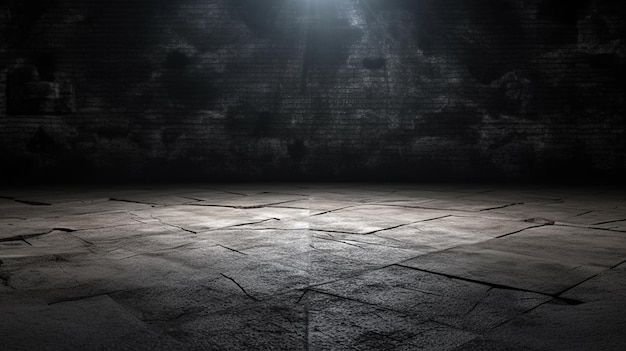 Spot Light destacando el suelo de cemento en una habitación oscura contra el fondo negro