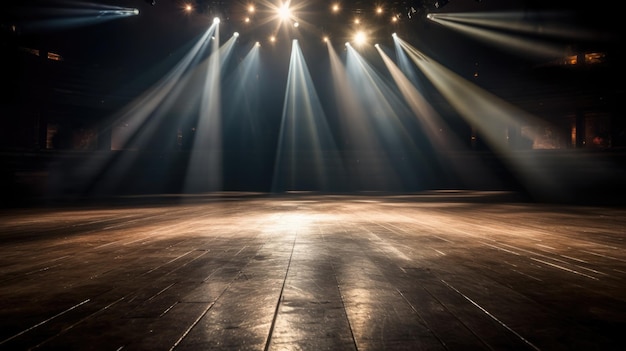 Spotlights brilham no palco na sala escura Weber de imagem de IA gerativa