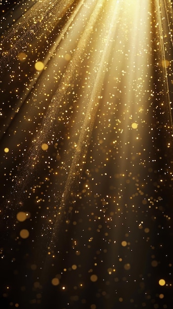 spotlights dourados com partículas de bokeh douradas de fundo