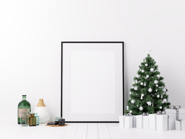 Spott herauf Plakat-Rahmen mit Weihnachtswinter-Dekoration