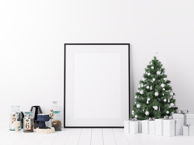 Spott herauf Plakat-Rahmen mit Weihnachtswinter-Dekoration