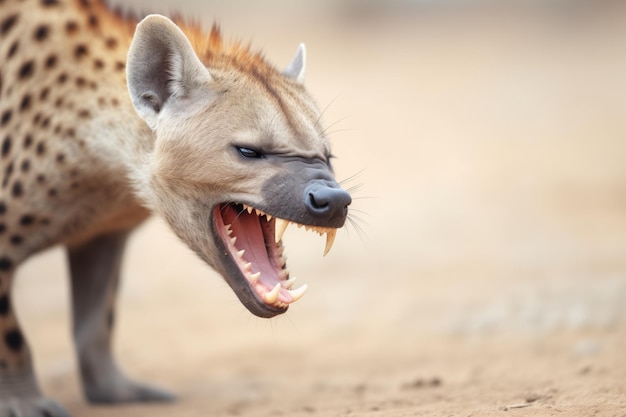 Spotted Hyena Closeup mit offenem Maul in der Savanne