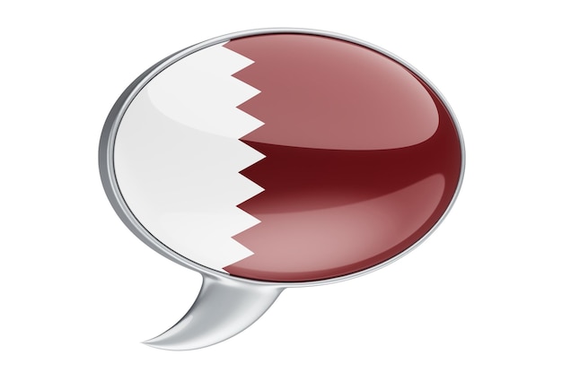Foto sprachballon mit 3d-rendering der katarischen flagge
