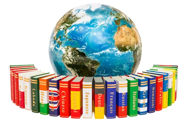 Foto sprachbücher mit earth globe 3d-rendering