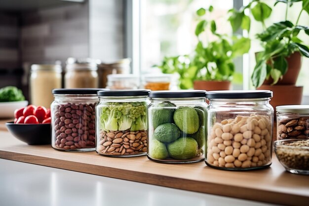 Foto spread de comida vegana sin gluten que destaca los productos orgánicos frescos en una configuración rústica