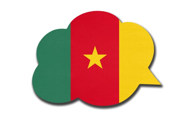 Sprechblase 3d mit kamerunischer Nationalflagge lokalisiert auf weißem Hintergrund. Sprich und lerne Sprache. Symbol des Landes Kamerun. Weltkommunikationszeichen.