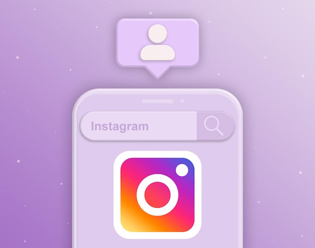 Sprechblase mit Benutzersymbol über das Telefon mit der Suche im sozialen Netzwerk Instagram 3d