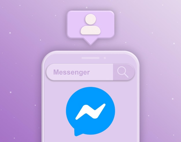 Sprechblase mit Benutzersymbol über das Telefon mit Suche im sozialen Netzwerk Messenger 3d