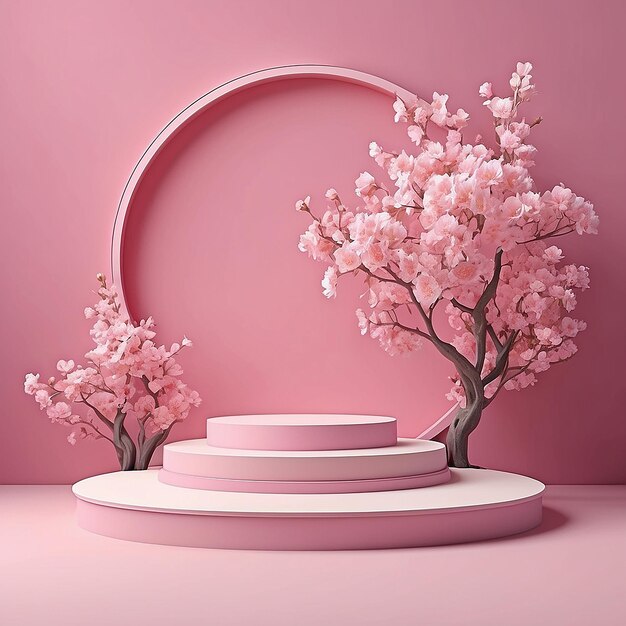 Spring Blossom Podium 3D Cena rosa para o Dia da Mãe