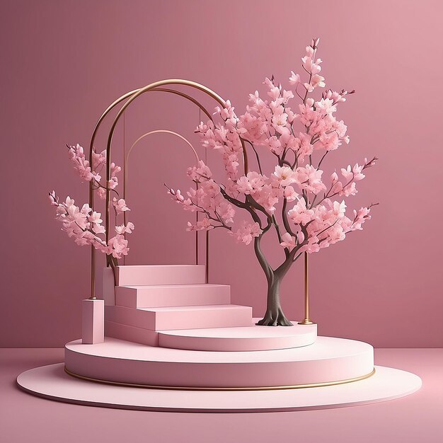 Spring Blossom Podium 3D Cena rosa para o Dia da Mãe