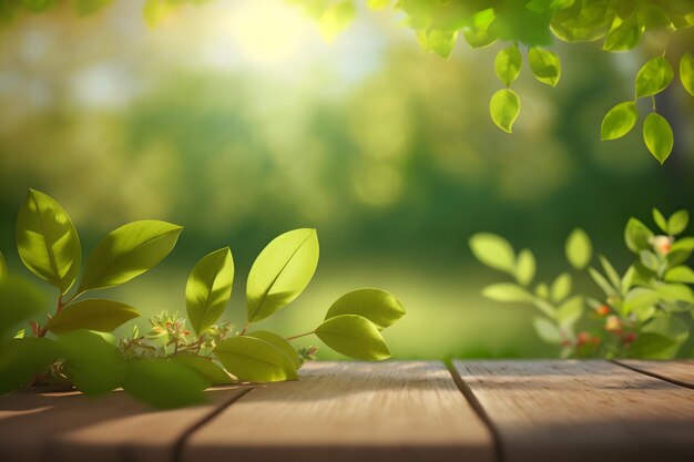 Spring Bokeh Background com tabela Woden Ai generative