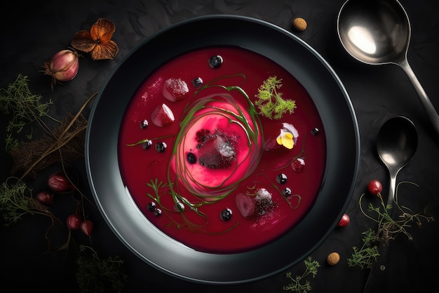 Spring Detox Rote-Bete-Suppe Rote-Bete-Borscht-Schüssel Rote-Bete-Suppe Abstrakte generative KI-Illustration