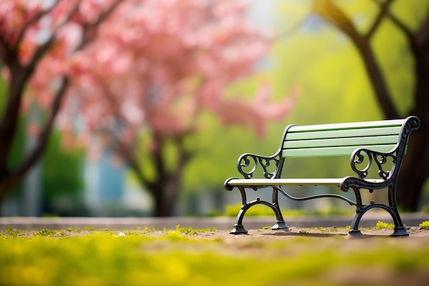 Foto spring serenity park bench con un fondo borroso