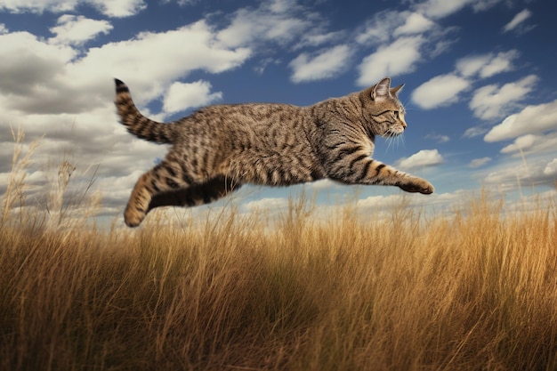 Foto springende katze im feld