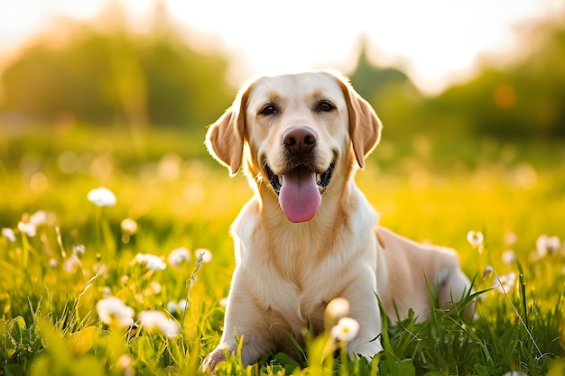 Springtime Wag Ein wunderschönes Banner mit einem glücklichen Hund in der Natur