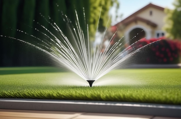 Sprinkler automático de césped que riega el césped verde en el patio trasero Sistema de riego de jardín césped