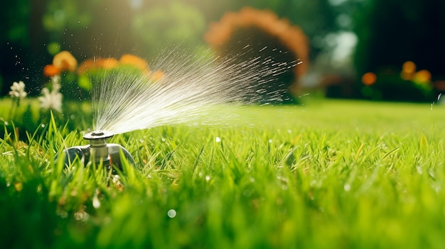 Sprinkler molhando a grama no jardim Generative AI