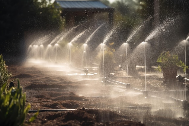 Sprinkleranlage, die die Luft mit feinen Wassertröpfchen besprüht