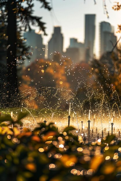 Sprinklers de água reciclada regando a grama