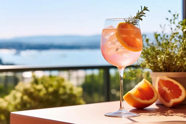 Foto spritz de toranja picante servido em um copo alto