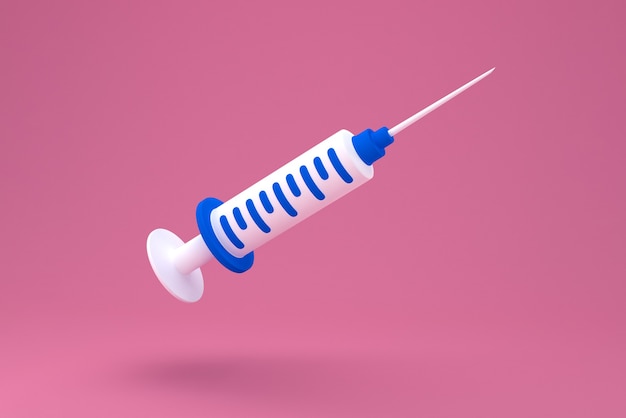 Spritze für Impfstoff, Impfung, Injektion, Grippeimpfung. Medizinische Ausrüstung. Minimalismus-Konzept. 3D-Darstellung der 3D-Illustration
