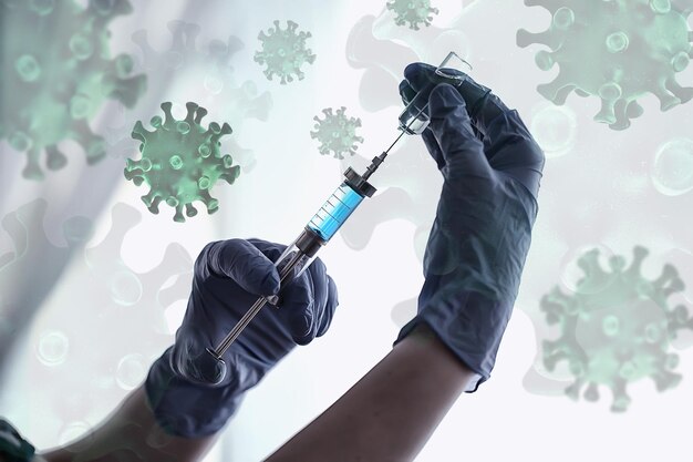 Spritze und Ampulle, Coronavirus-Impfstoff, Konzeptmedizinimpfschutz covid 19