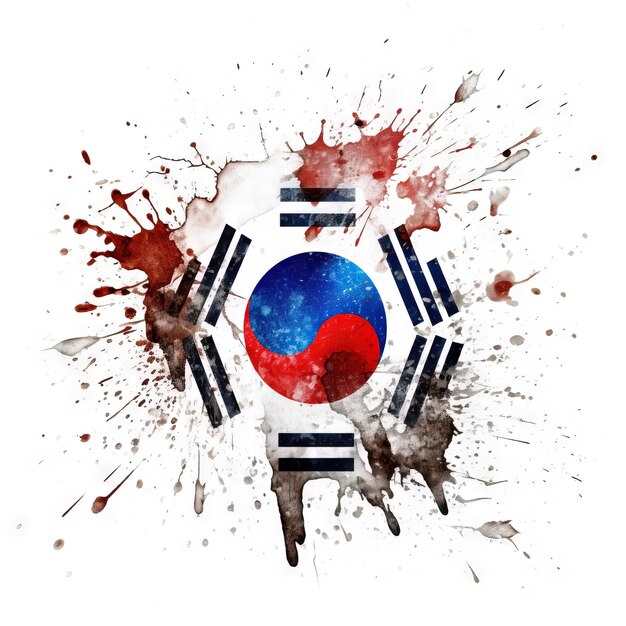 Spritzeffekt der koreanischen Flagge Aquarell-AI-Bild der koreanischen Flagge auf weißem Hintergrund