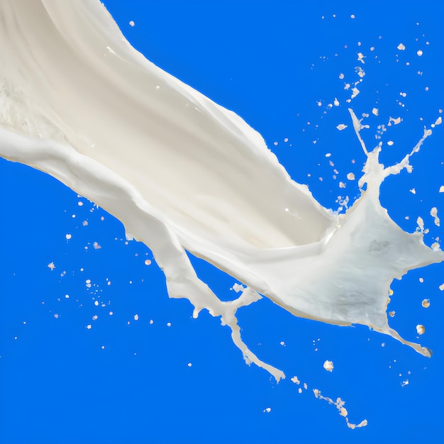 Spritzer Milch auf blauem Hintergrund_ai_generated