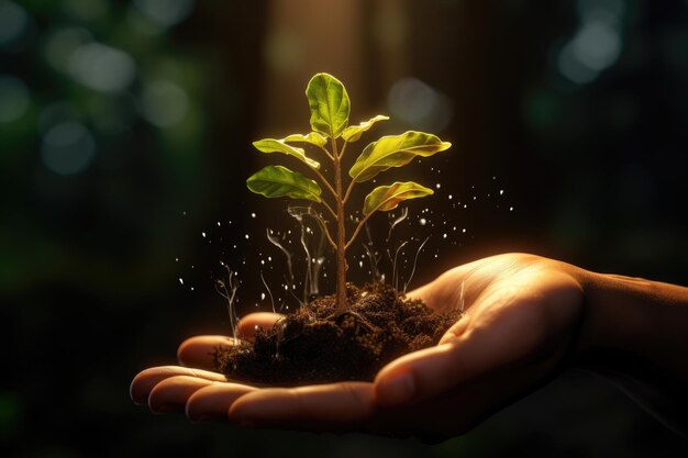 Foto sprout de mão para o crescimento da natureza