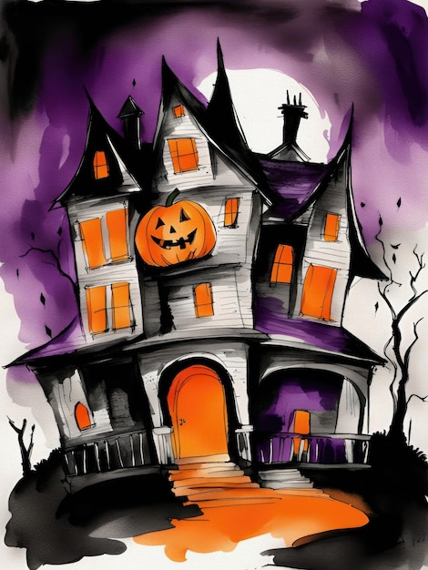 Spukende Halloween-Haus-Illustration