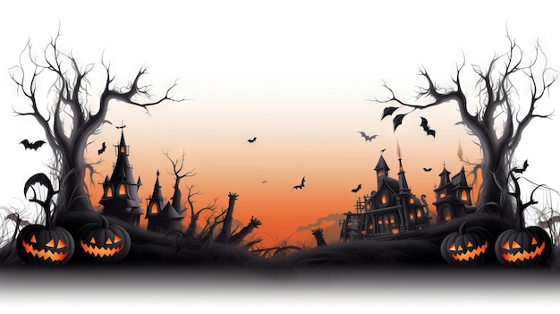 Spukvolle Halloween-Border-Clipart Ai generierte eine hochauflösende Halloween-Illustration auf weißem Hintergrund