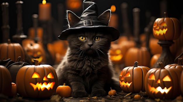 Spukvolle schwarze Katze Halloween Bild KI generiert