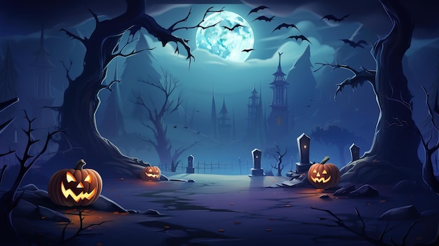 Spukvolles Spukhaus Halloween-Hintergrund 2D-Cartoon-Illustration ai generative