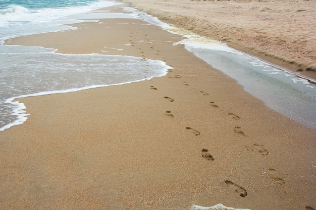 Spuren im Sand am Meer