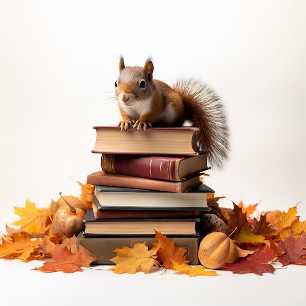 Squirell auf einem Stapel Bücher