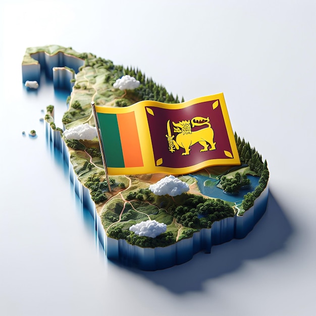 Sri Lanka mapa de renderización 3D Mapa del país con su bandera aislada en él Diseño de ilustración geográfico