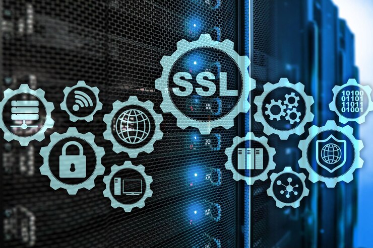 Foto ssl secure sockets concepto de capa los protocolos criptográficos proporcionan comunicaciones seguras en el fondo de la sala de servidores