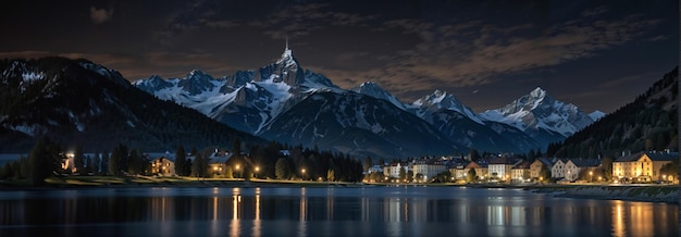 St Moritz à noite com reflexo uma cidade turística no vale da Engadine i