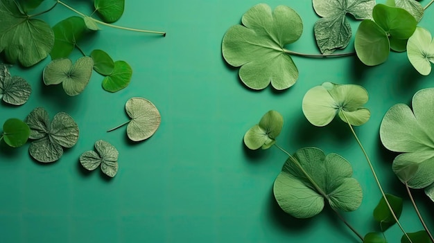 St Patrick's Background com folhas verdes em fundo verde pastel