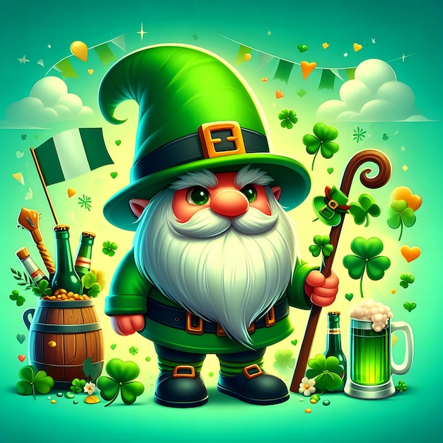 St. Patrick's Day aquarela conjunto de gnomos celebração